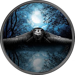 2017 Ivory Coast 3 Ounce Night Hunters Owl Colored Silver Proof Coin
